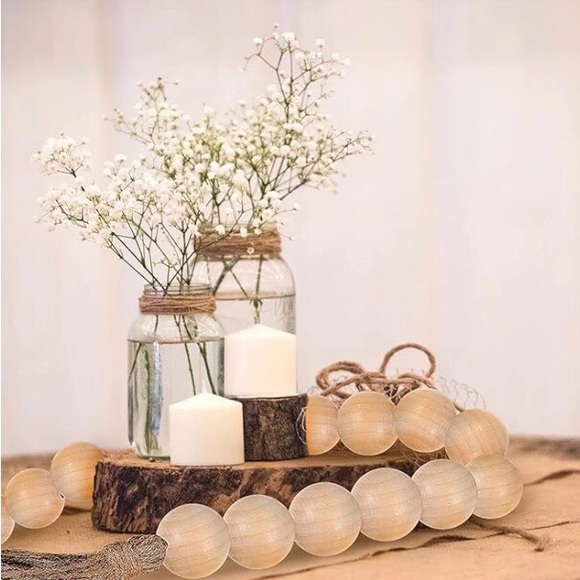 Large Wood Bead Garland with 1.6" Diameter Wooden Beads Tassels - Picture 3 of 4